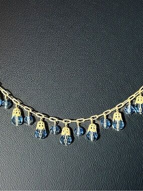 Vintage Liz Palacios Singed Necklace Blue Crystal Look Gold Tone Cascading Style